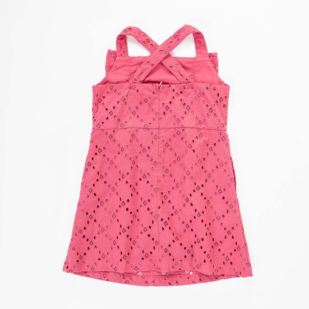 جينجرسنابس فستان بناتي مخرم بكشكشة حمالات وردي صحراوي