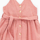 جينجرسنابس فستان بناتي مربعات بأزرار أمامية حمالات برباط وردي