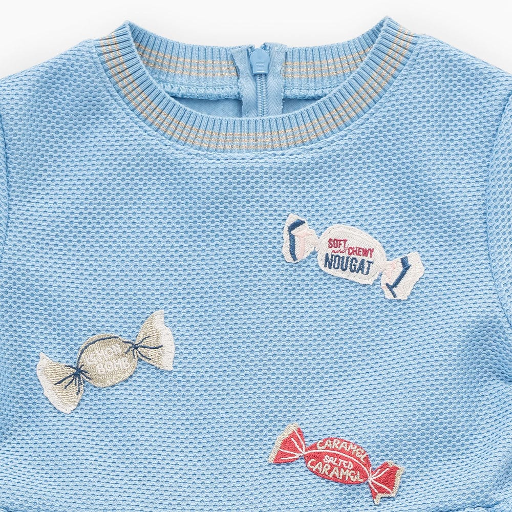 جينجرسنابس فستان بناتي مخرم ببادجات نص كم كلوش بلو بيل