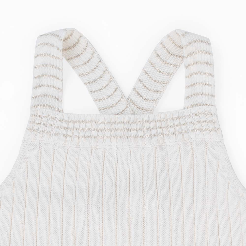 جينجرسنابس فستان بناتي مضلعة سادة حمالات دانتيل أوف وايت