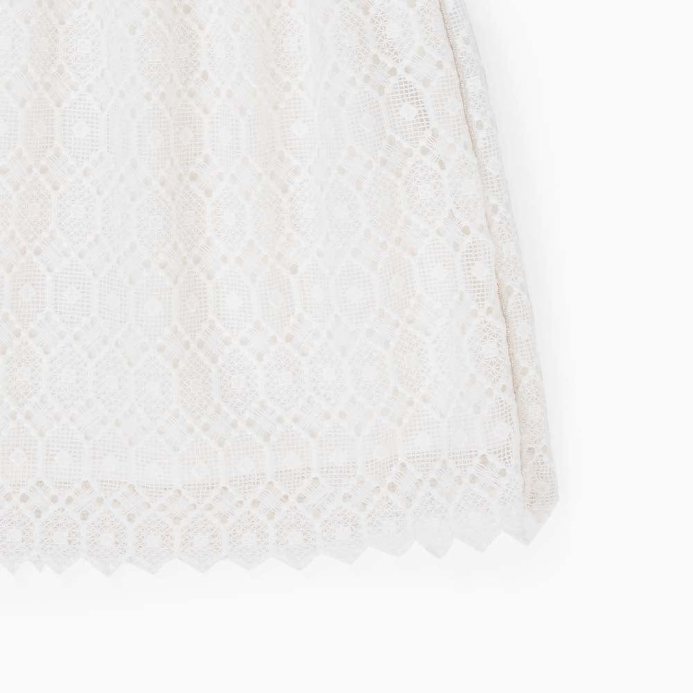 جينجرسنابس فستان بناتي مضلعة سادة حمالات دانتيل أوف وايت