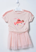 جينجرسنابس فستان بناتي بطبعة لامعة نص كم وردي شاحب