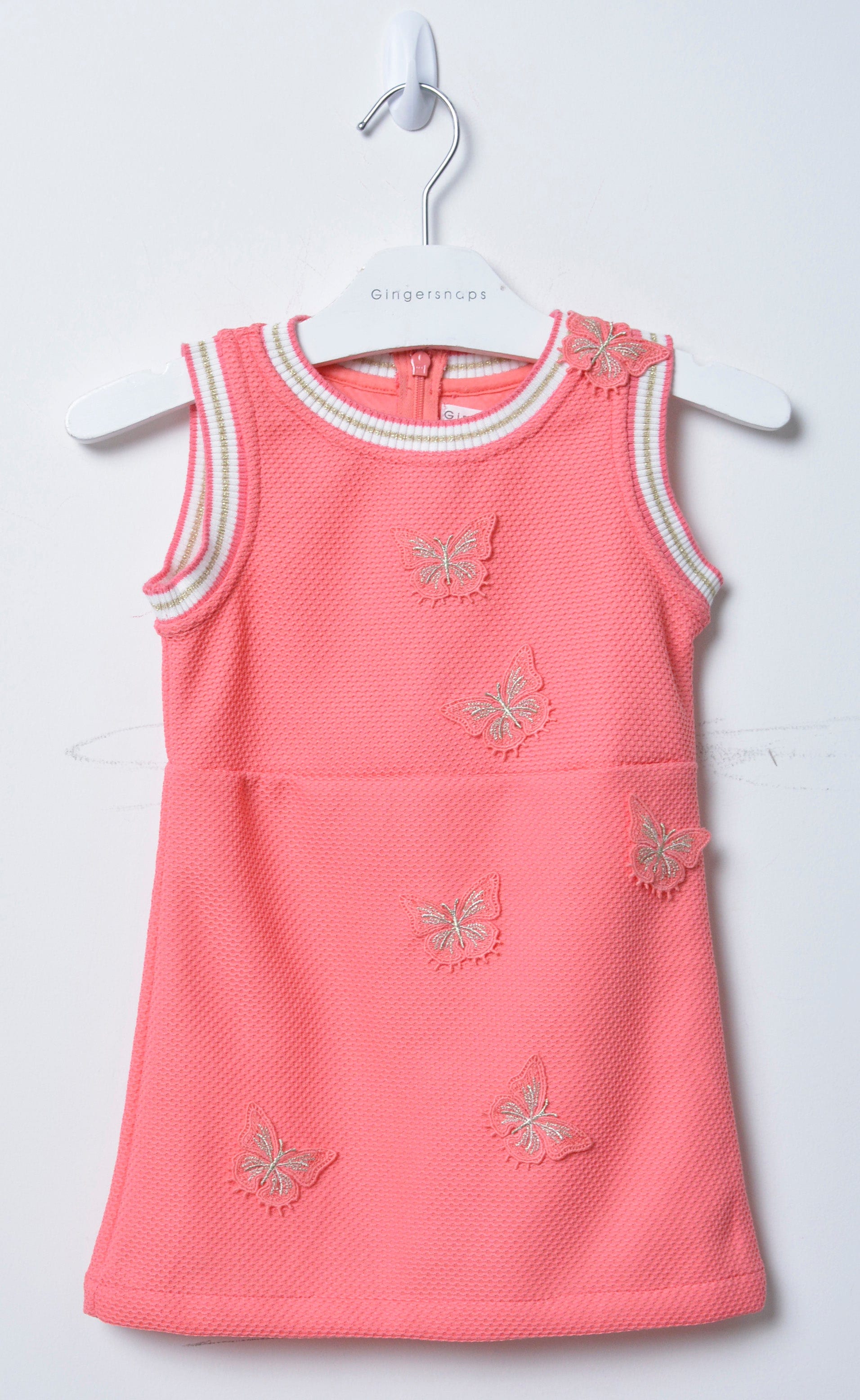 جينجرسنابس فستان كت بناتي بنقشة علي الصدر وردي صدفي