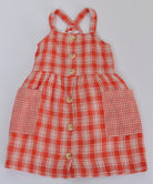 جينجرسنابس فستان كروهات حمالات بأزرار أمامية وجيوب بناتي أحمر