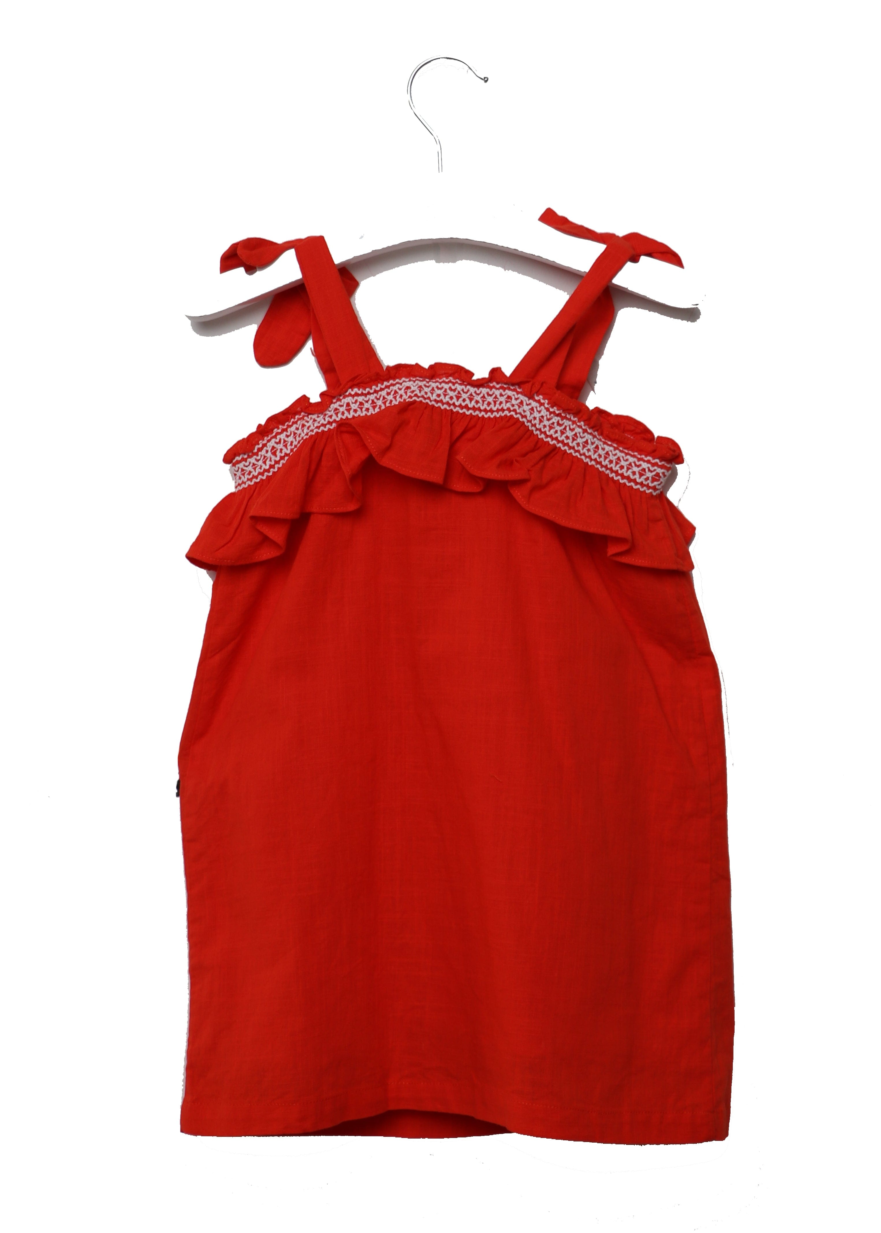 جينجرسنابس فستان بناتي مطرز مربعات احمر كريزي