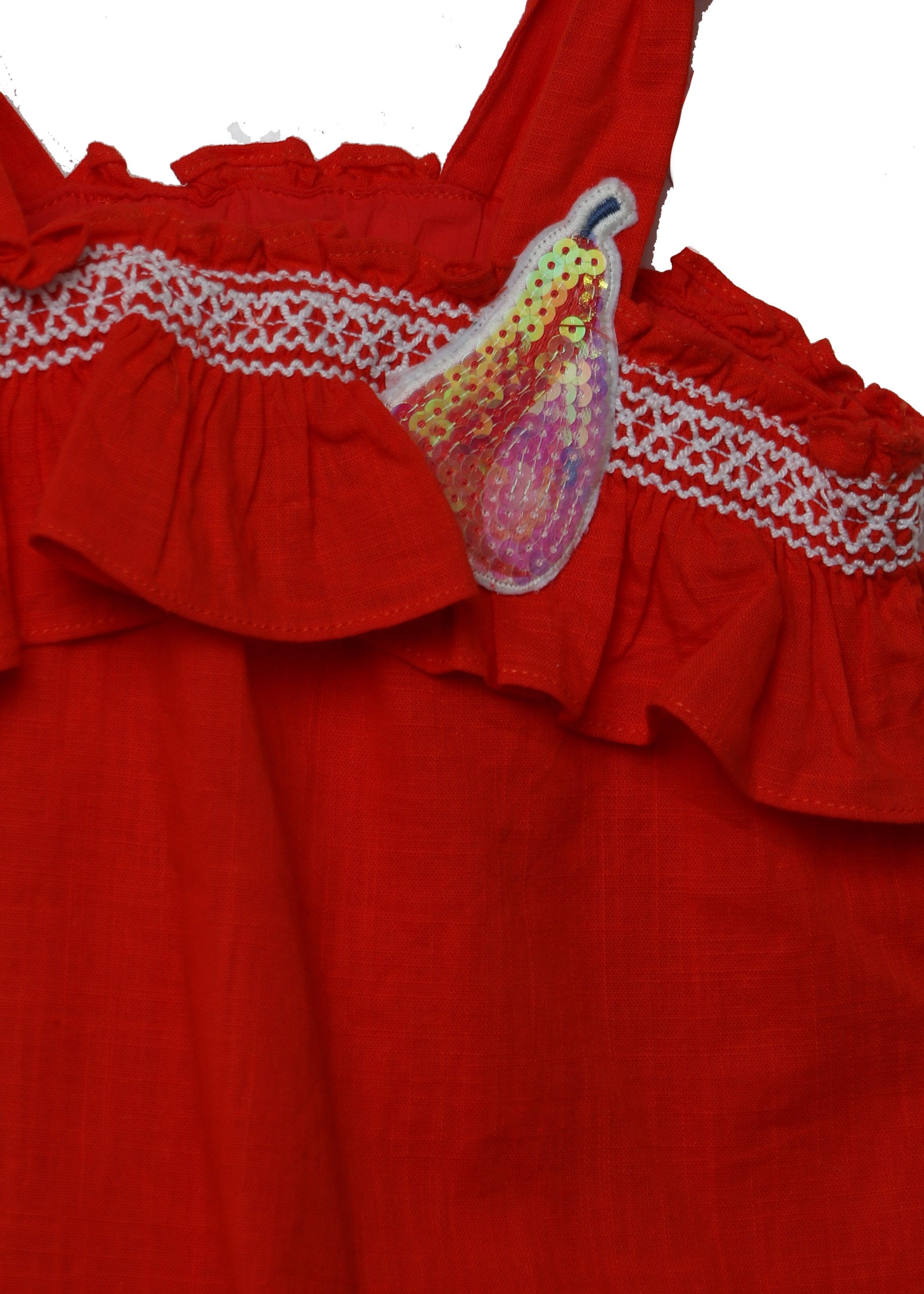 جينجرسنابس فستان بناتي مطرز مربعات احمر كريزي