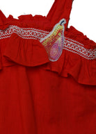 جينجرسنابس فستان بناتي مطرز مربعات احمر كريزي