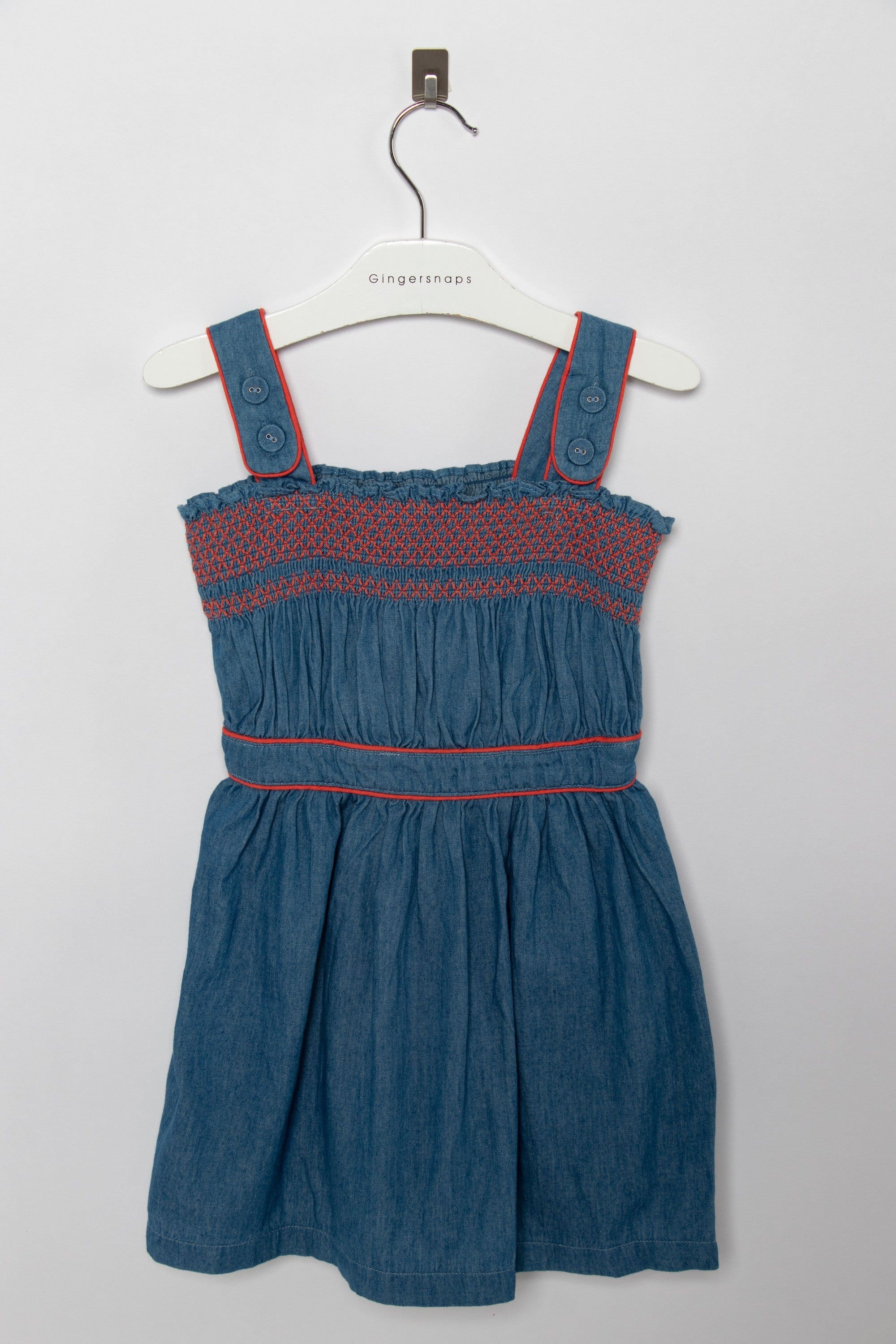 جينجرسنابس فستان جينز مخصر مطرز من أعلى حمالات بناتي أزرق/سط