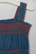 جينجرسنابس فستان جينز مخصر مطرز من أعلى حمالات بناتي أزرق/سط