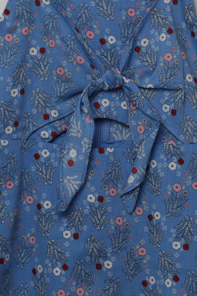 جينجرسنابس فستان مطرز بفيونكة حمالات مكشكشة بناتي أزرق/متعدد الألوان