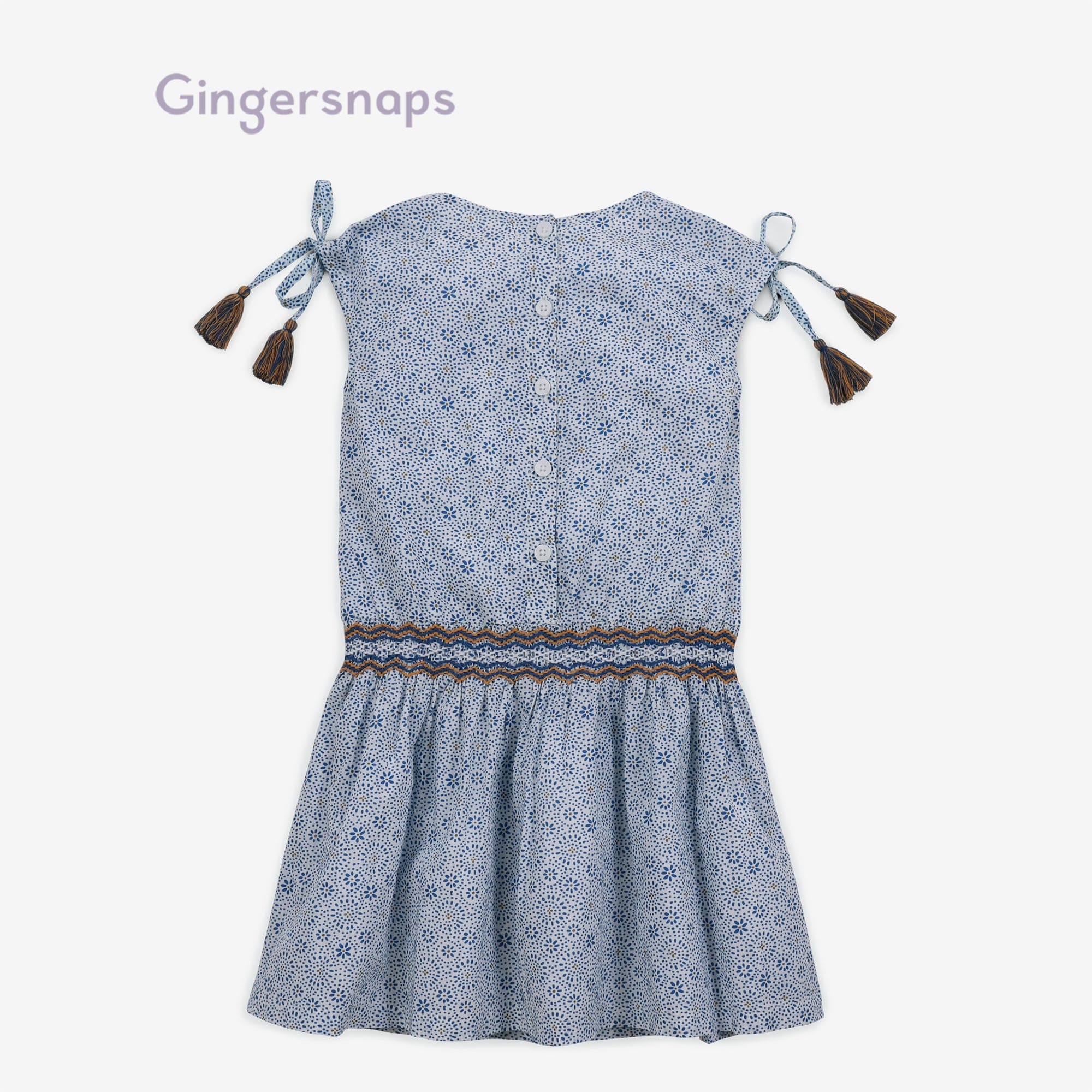 جينجرسنابس فستان بناتي منقوش مخصر مطاطي أزرق