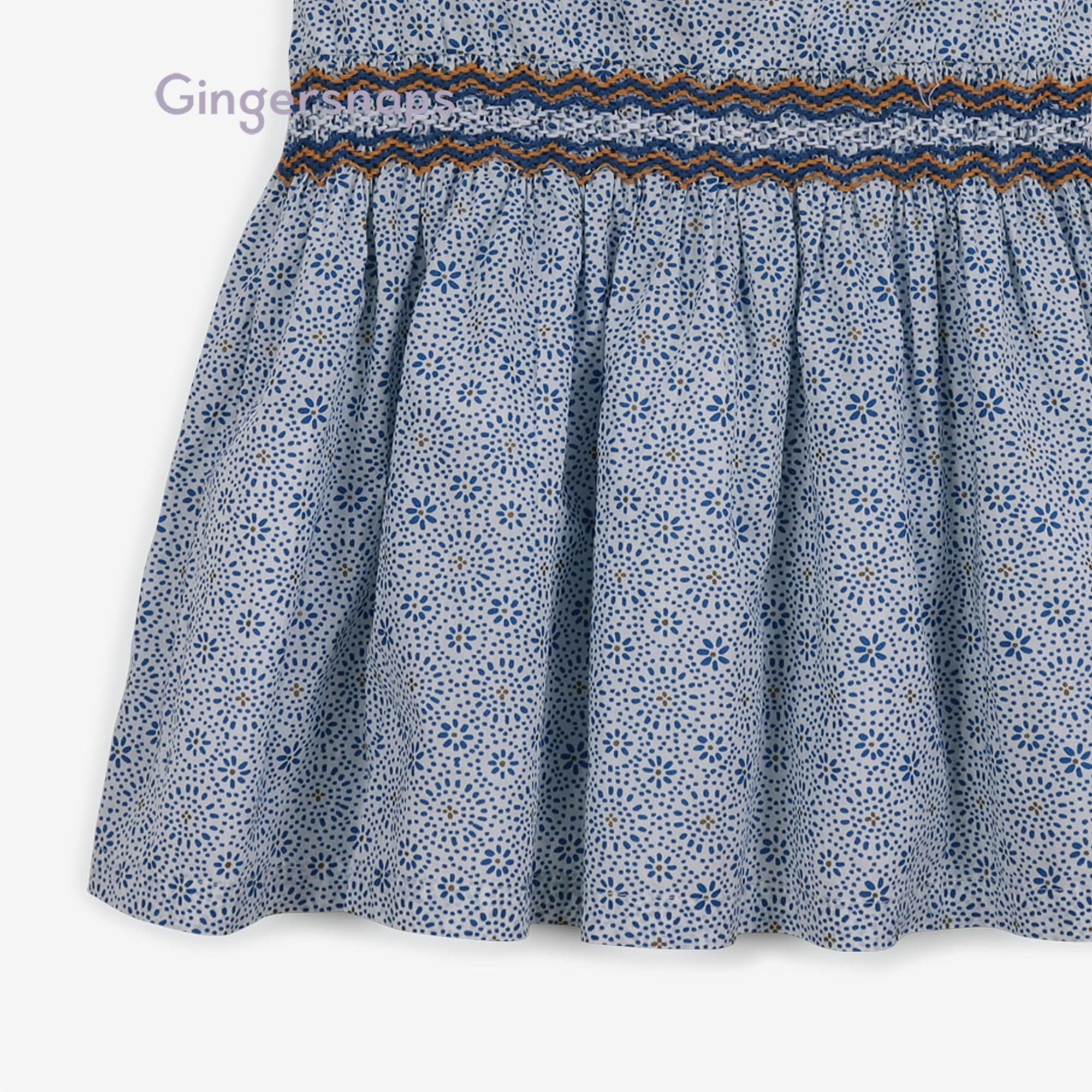 جينجرسنابس فستان بناتي منقوش مخصر مطاطي أزرق