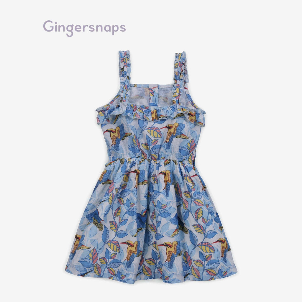 جينجرسنابس فستان مشجر حمالات مخصر بفيونكة على الخصر بناتي أزرق