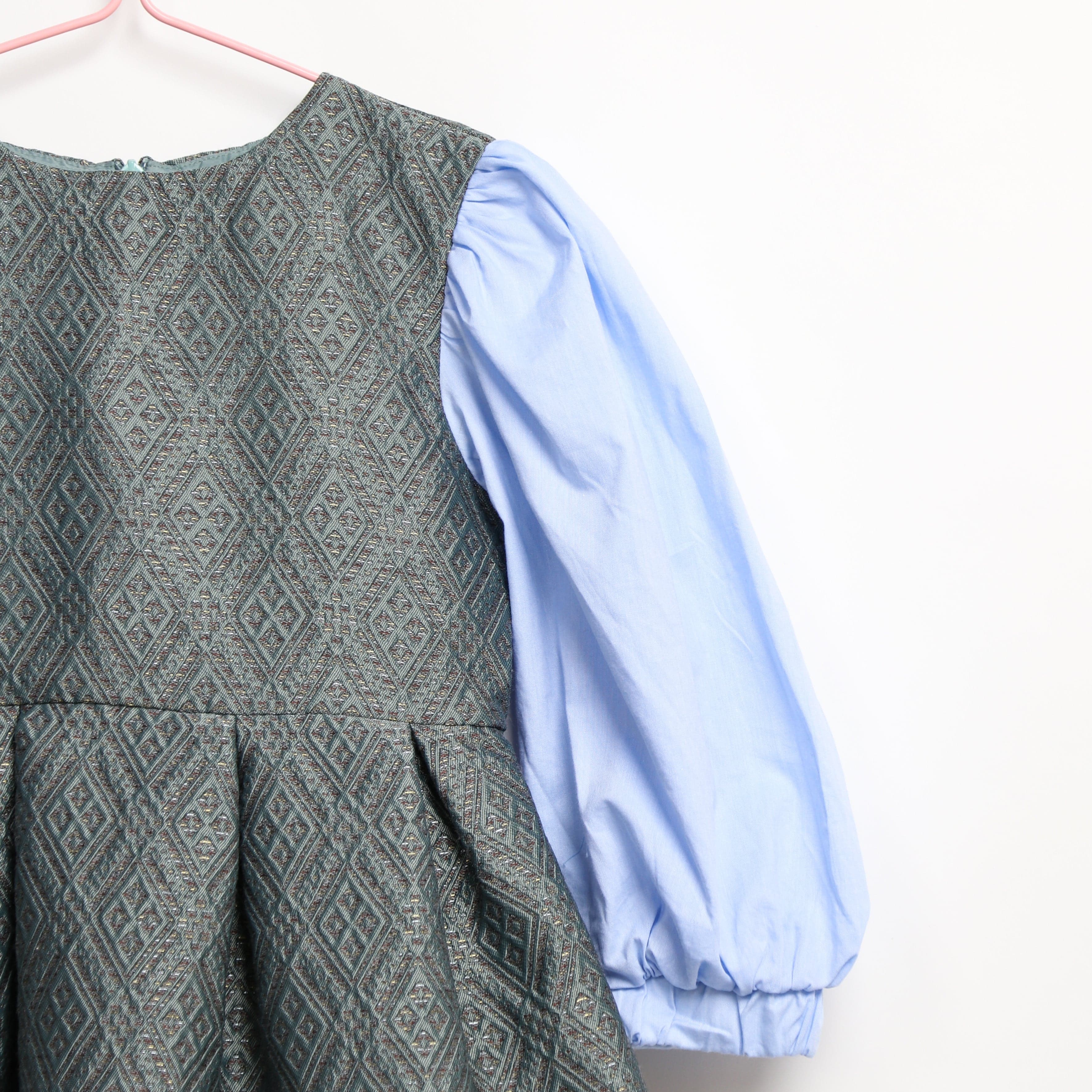 جينجرسنابس فستان بناتي منقوش كم طويل ازرق شاحب