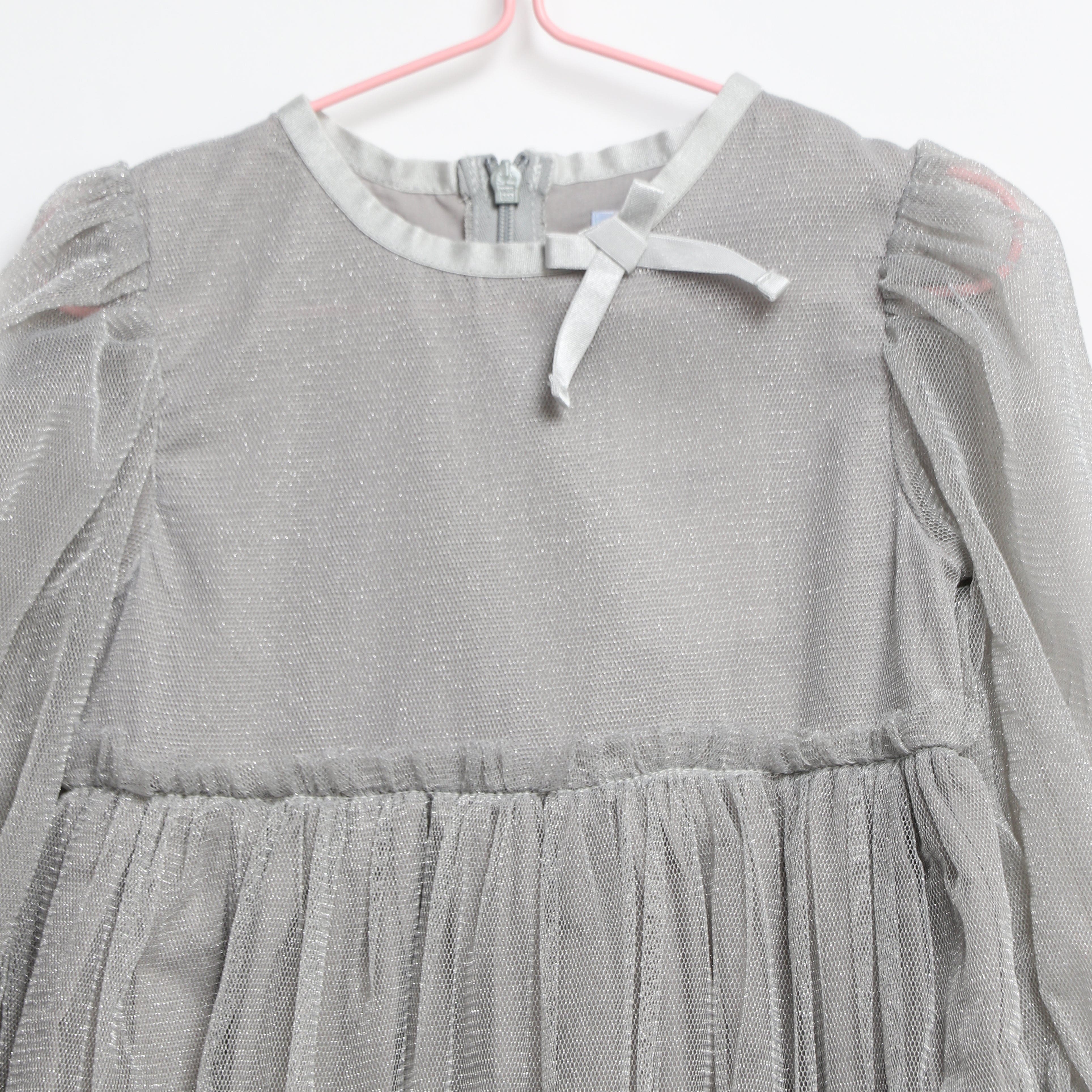 جينجرسنابس فستان بناتي سادة طبقات كم طويل فلينت رمادي