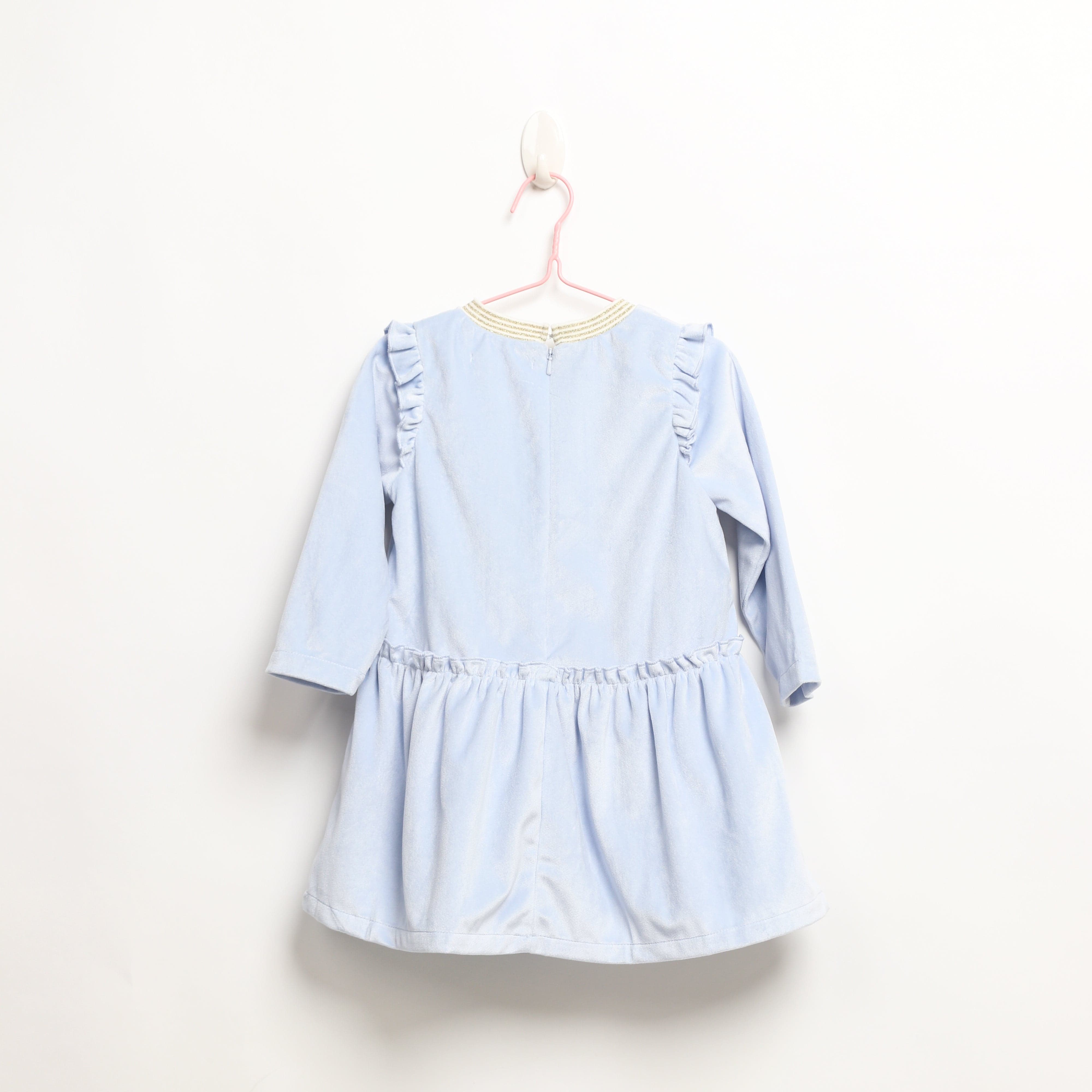 جينجرسنابس فستان بناتي سادة كم طويل مكشكش رمادي