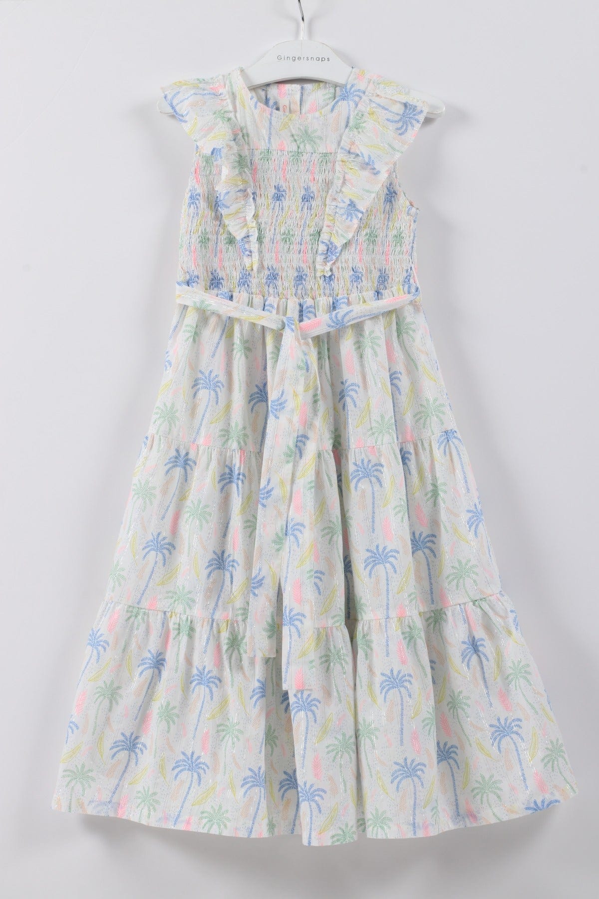 جينجرسنابس فستان بناتي مشجر برباط على الخصر كت مكشكش متعدد الألوان