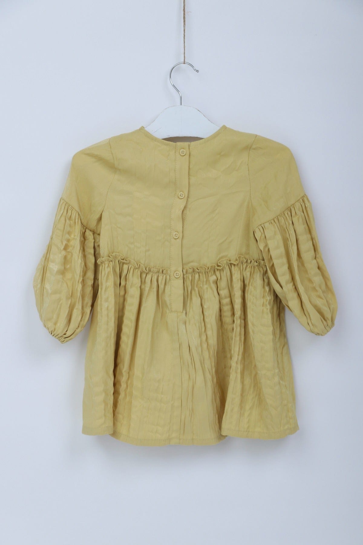 جينجرسنابس فستان واسع مكشكش من أسفل كم طويل بف بناتي أصفر