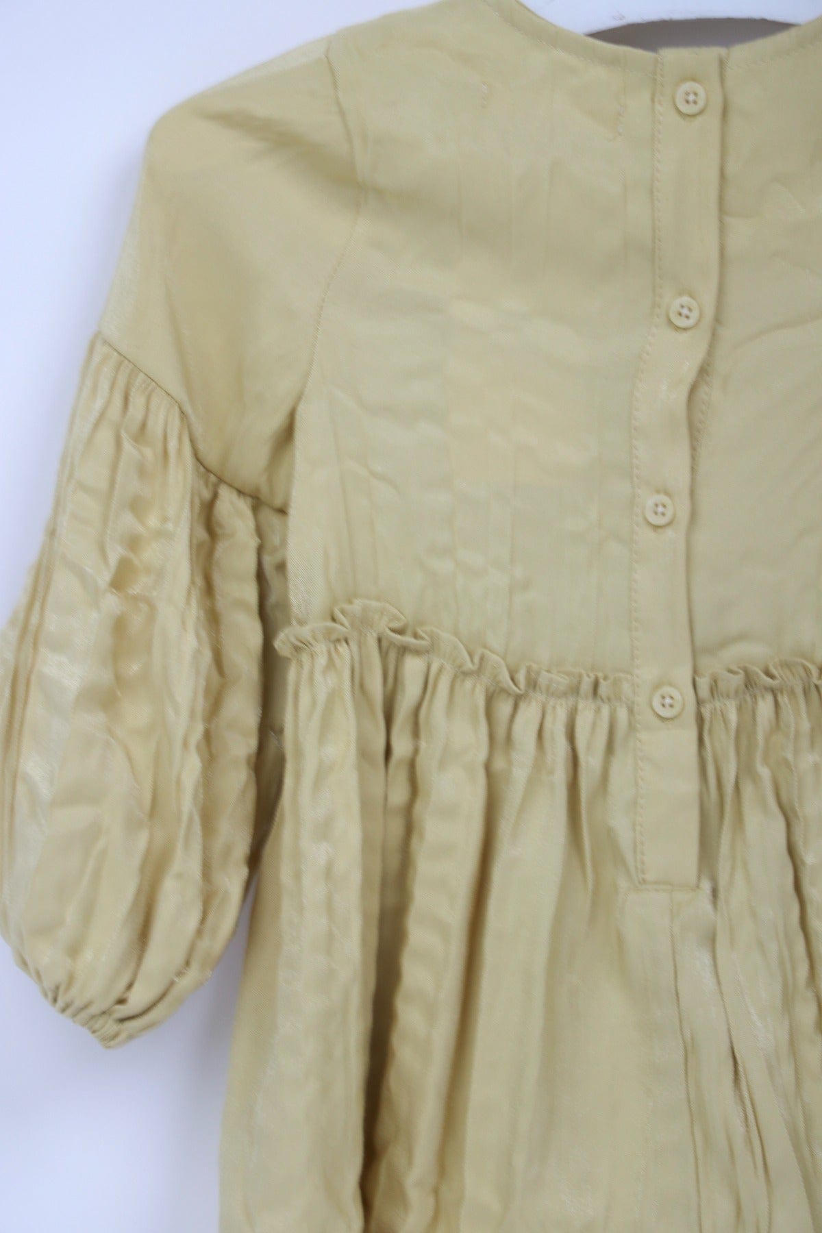 جينجرسنابس فستان واسع مكشكش من أسفل كم طويل بف بناتي أصفر