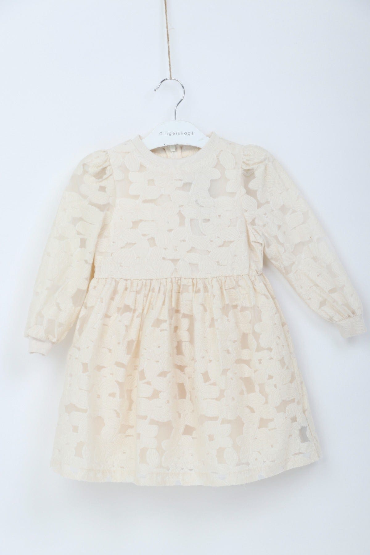 جينجرسنابس فستان بناتي منقوش شفاف كم طويل كريمي