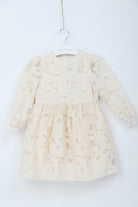 جينجرسنابس فستان بناتي منقوش شفاف كم طويل كريمي