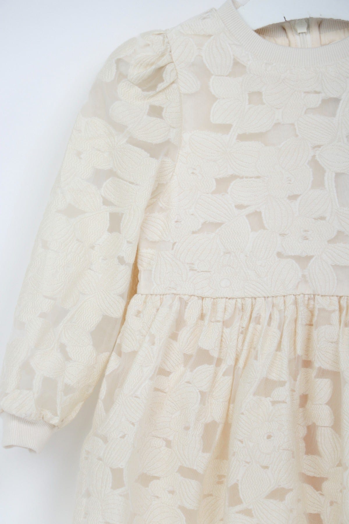 جينجرسنابس فستان بناتي منقوش شفاف كم طويل كريمي