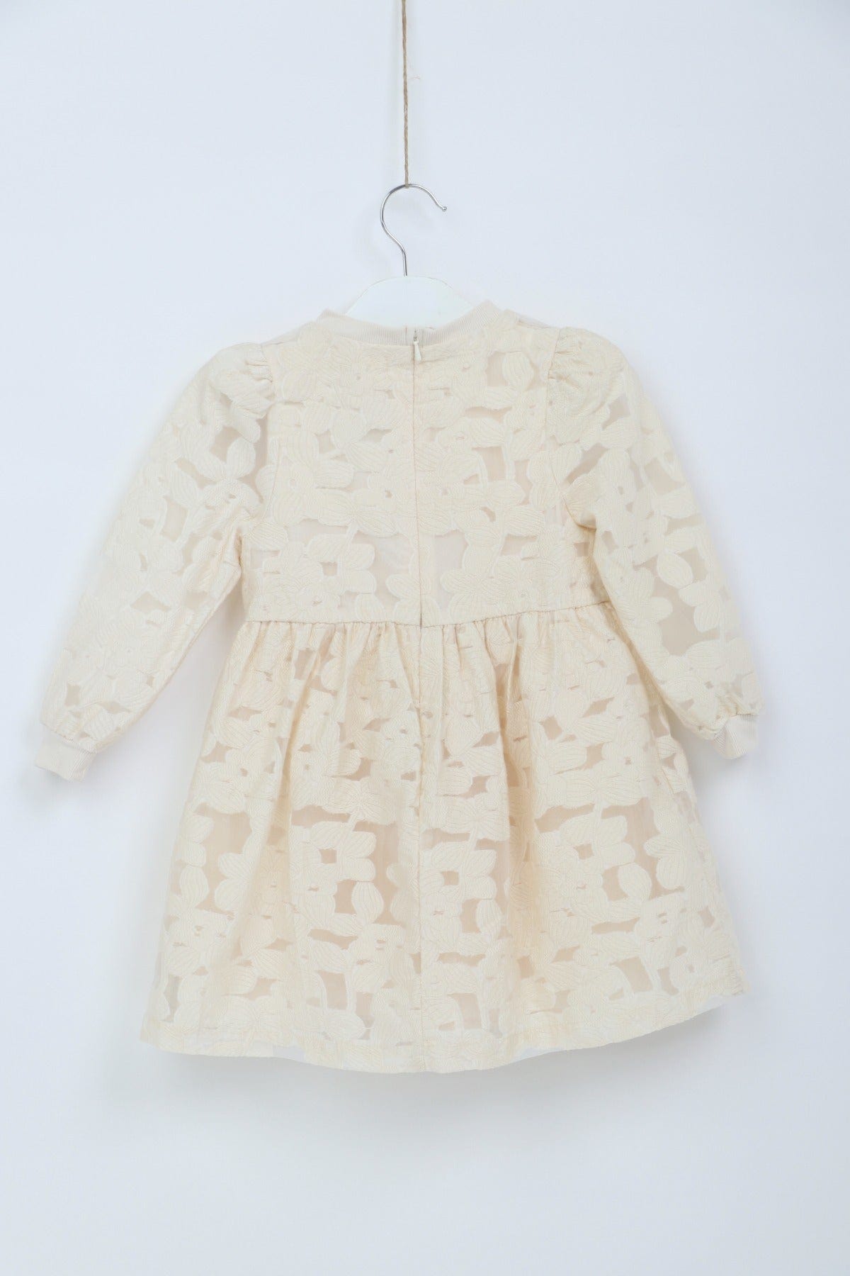 جينجرسنابس فستان بناتي منقوش شفاف كم طويل كريمي