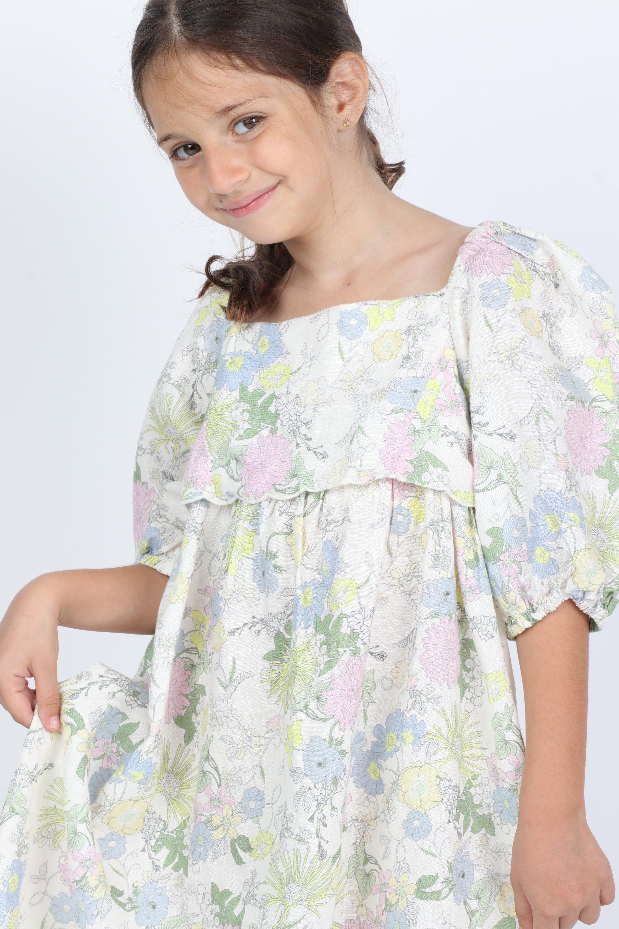 جينجرسنابس فستان بناتي منقوش بنقشة ورود متعدد الألوان