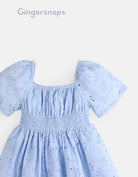 جينجرسنابس فستان بناتي أطفال مخصر منفوش كم قصير أزرق