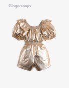 جينجرسنابس جمبسوت لامع مخصر ياقة مربعة نص كم بف بناتي معدني