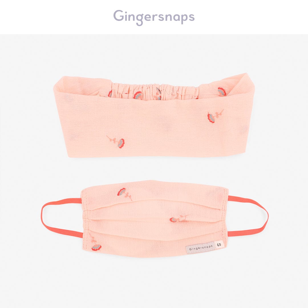 جينجرسنابس كمامات بناتي وردية مزينة بالورد متعدد الألوان