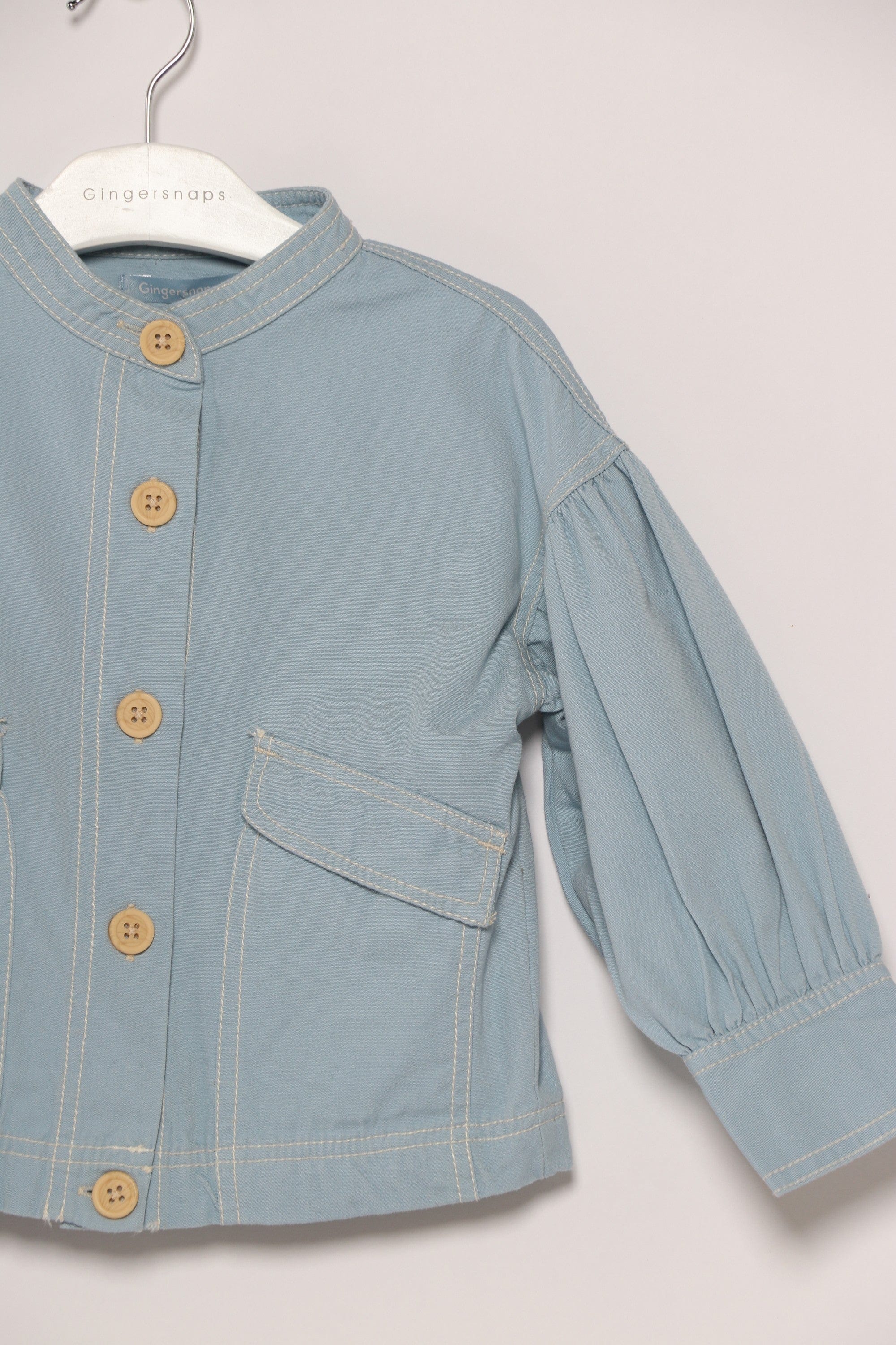 جينجرسنابس جاكيت بناتي بدون ياقة وجيوب أمامية أزرق سماوي