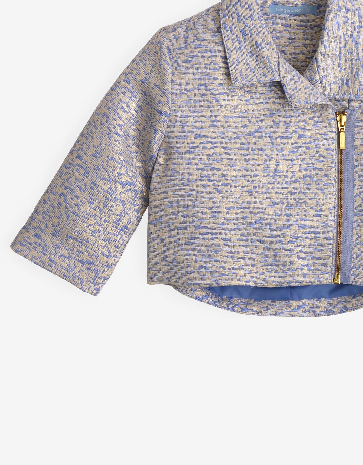 جينجرسنابس جاكيت بناتي قصير منقوش بسحاب كم طويل بناتي ذهب