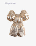 جينجرسنابس جمبسوت لامع مخصر ياقة مربعة نص كم بف بناتي معدني