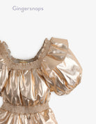 جينجرسنابس جمبسوت لامع مخصر ياقة مربعة نص كم بف بناتي معدني