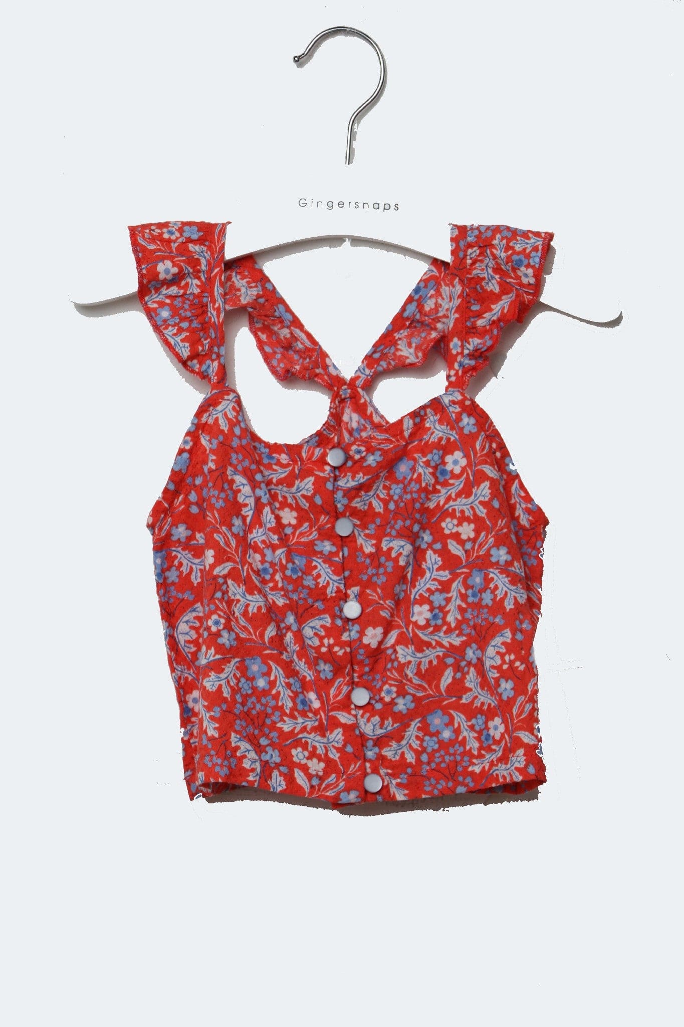 جينجرسنابس بلوزة مشجرة حمالات أزرار أمامية كم قصير بناتي أحمر/متعدد الألوان