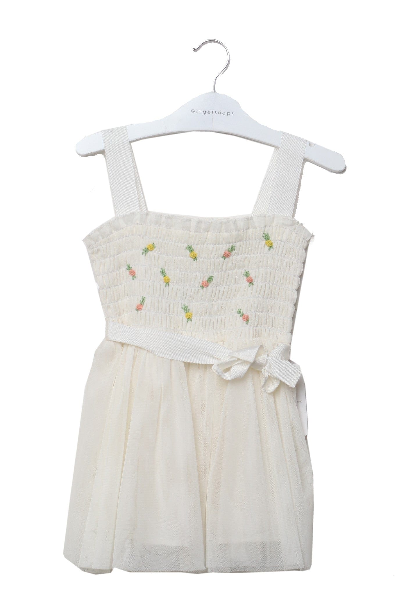 جينجرسنابس فستان بناتي حمالات ببادجات منفوشة أوف وايت