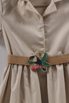 جينجرسنابس فستان بناتي سادة كلوش من أسفل نص كم كاكي فاتح