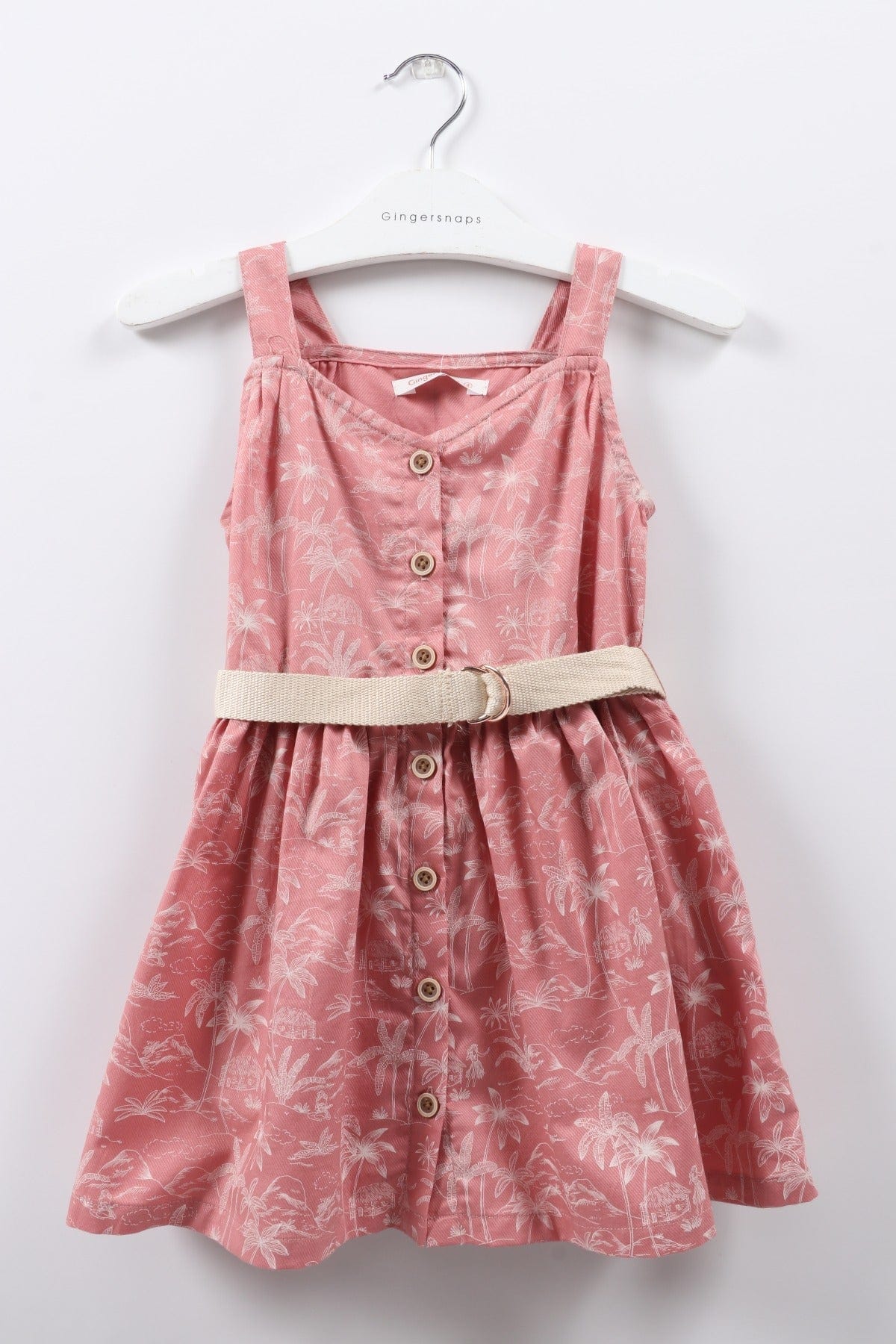 جينجرسنابس فستان بناتي حمالات مشجرة بأزرار أمامية أحمر