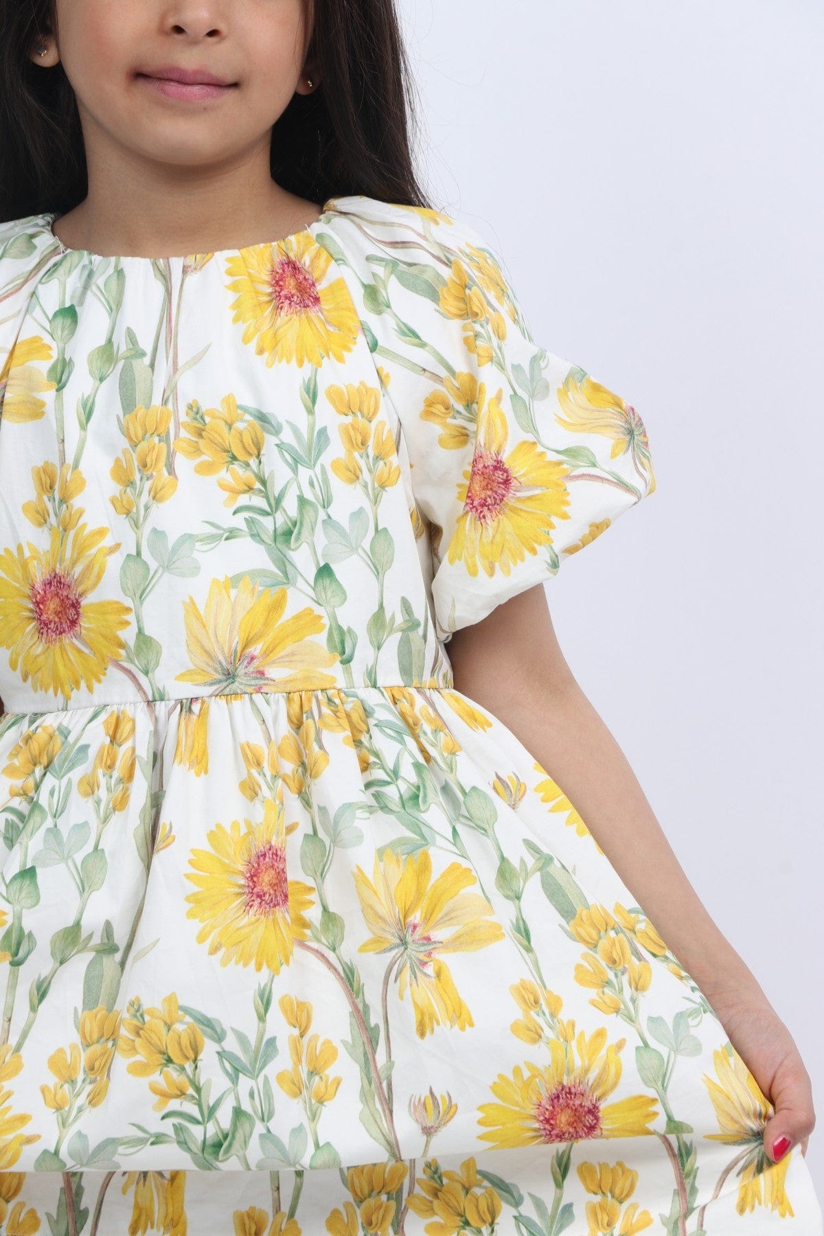 جينجرسنابس فستان بناتي بنقشة دوار الشمس نص كم بف متعدد الألوان