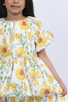 جينجرسنابس فستان بناتي بنقشة دوار الشمس نص كم بف متعدد الألوان