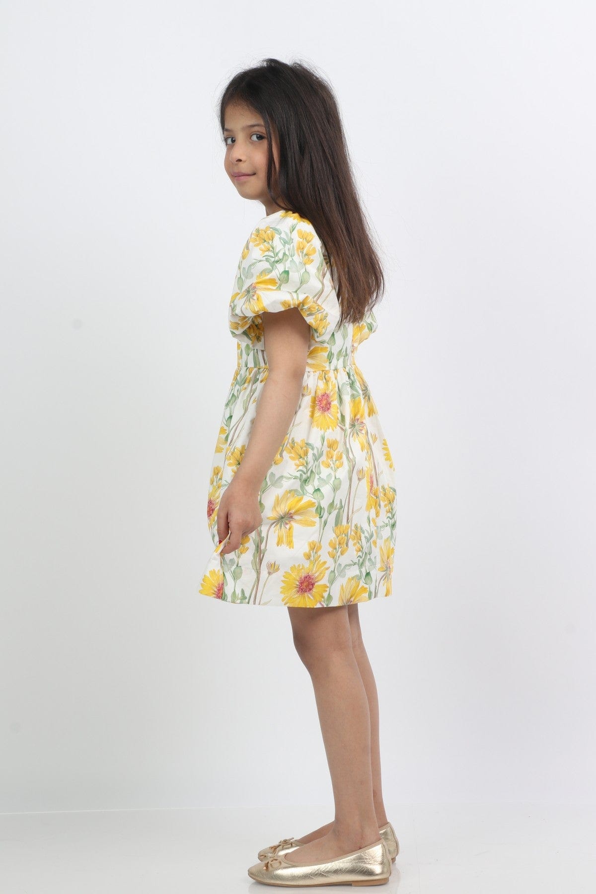 جينجرسنابس فستان بناتي بنقشة دوار الشمس نص كم بف متعدد الألوان