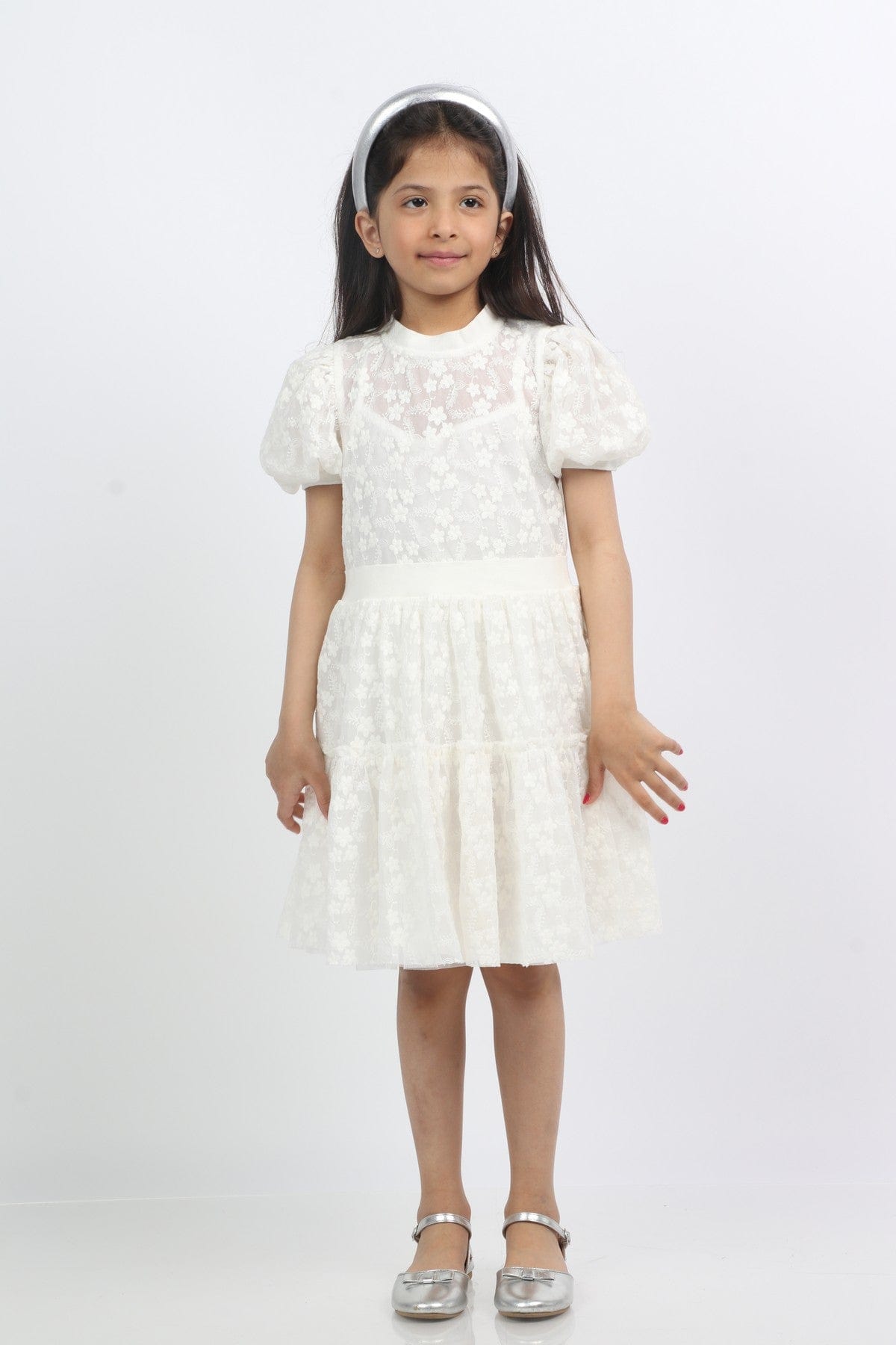 جينجرسنابس فستان بناتي شفاف مزين بالنجوم أبيض