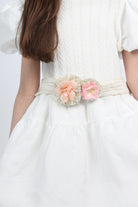 جينجرسنابس فستان بناتي منقوش بوردة على الخصر أبيض