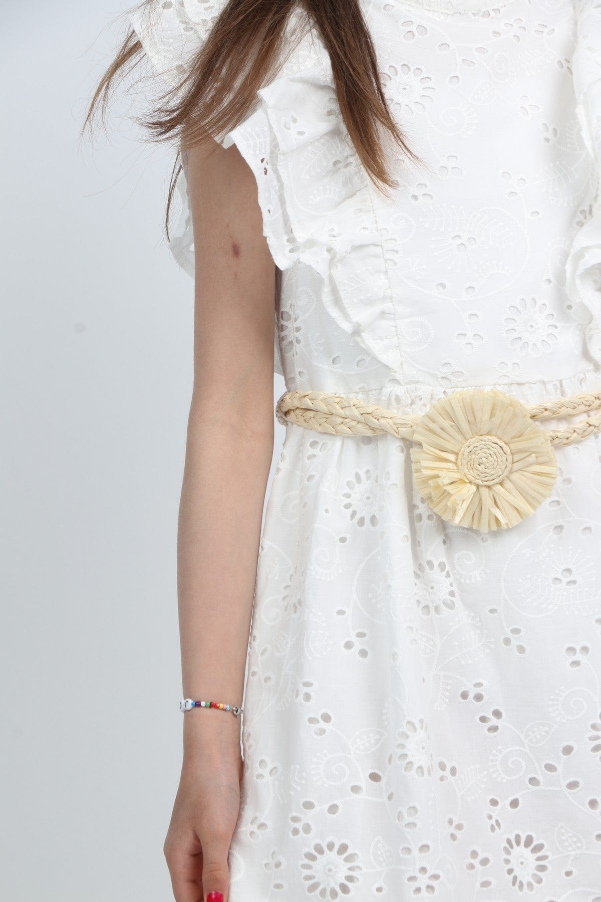 جينجرسنابس فستان دانتيل مكشكش من أعلى طويل بناتي أبيض