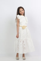 جينجرسنابس فستان دانتيل مكشكش من أعلى طويل بناتي أبيض