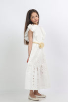 جينجرسنابس فستان دانتيل مكشكش من أعلى طويل بناتي أبيض