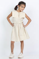 جينجرسنابس فستان بناتي سادة مكشكش من الصدر كت بني