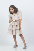 جينجرسنابس فستان أكام بناتي كشكش من أسفل وياقة مربعة نص كم بف بناتي أرجواني