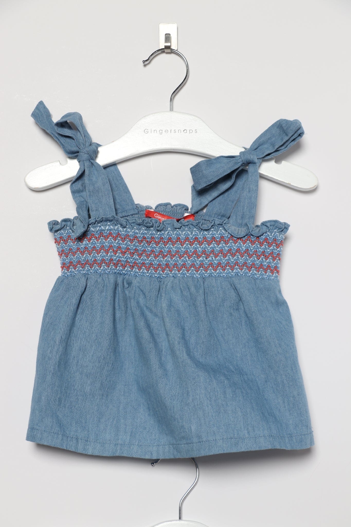 جينجرسنابس طقم بنطلون بناتي مخطط واسع برباط مع بلوزة جينز حمالات الأزرق/متعدد الألوان